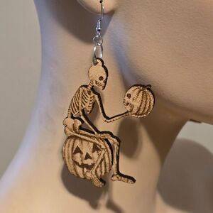 Handmade Laser Cut Skeleton Halloween Earrings Spooky Jack-O’-Lantern Design